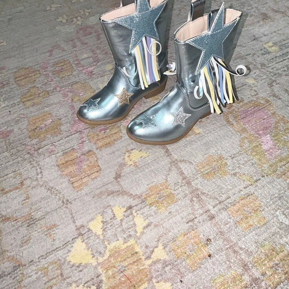 Metallic blue stars little girls  cowgirl boots sz 11 READ DESCRIPTION RUN SMALL